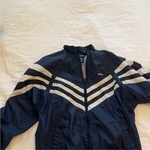 Adidas Dark Blue and White Windbreaker Jacket